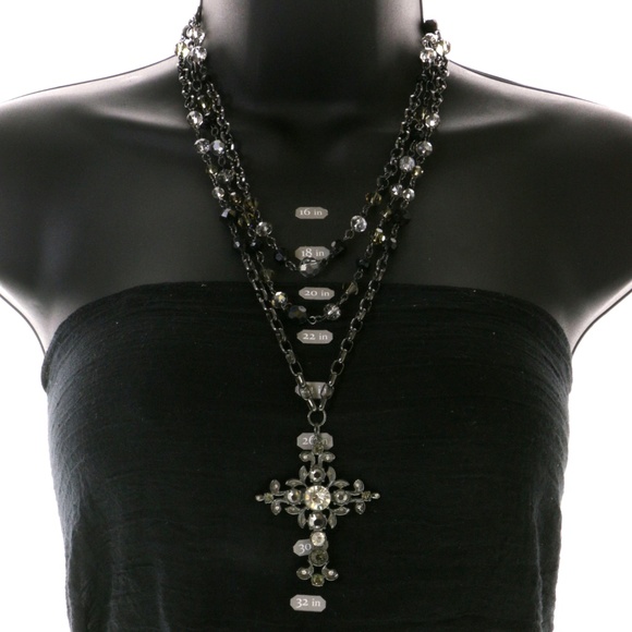 Cross Statement-Necklace Dark-Silver/Black NWOT - Picture 2 of 3